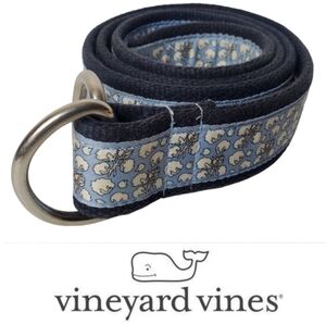 Vineyard Vines Belt Medium Fabric Cotton Plant Blooms Light Blue Navy